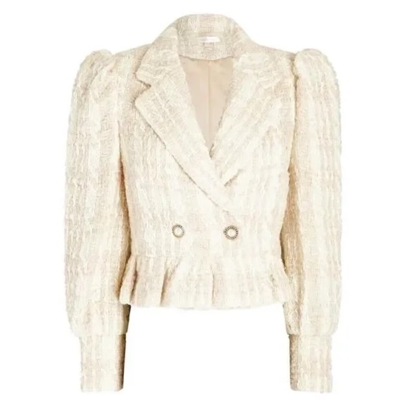 LOVESHACKFANCY BRAELYNN CROP JACKET IN WINTER WHITE NWT - Picture 1 of 3